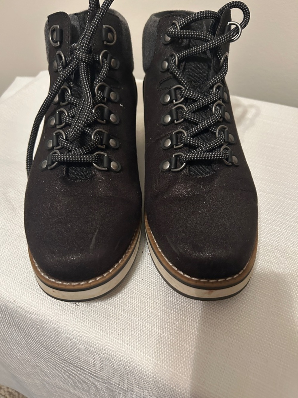 Sonoma Black Ankle Boot with Gray Collar and White Lug Sole - Picture 6 of 9